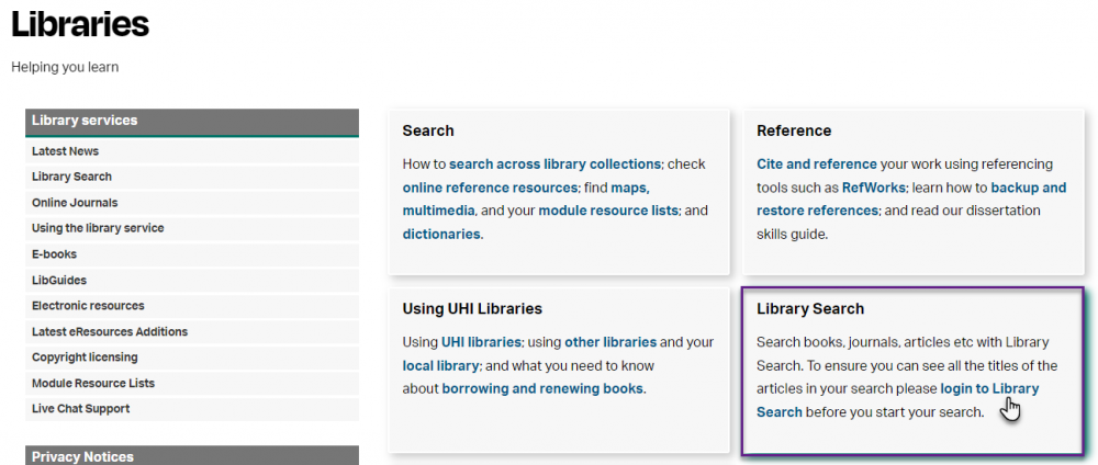 Login to Library Search